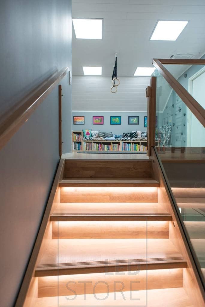 Steps with led strips illuminating indirect light.